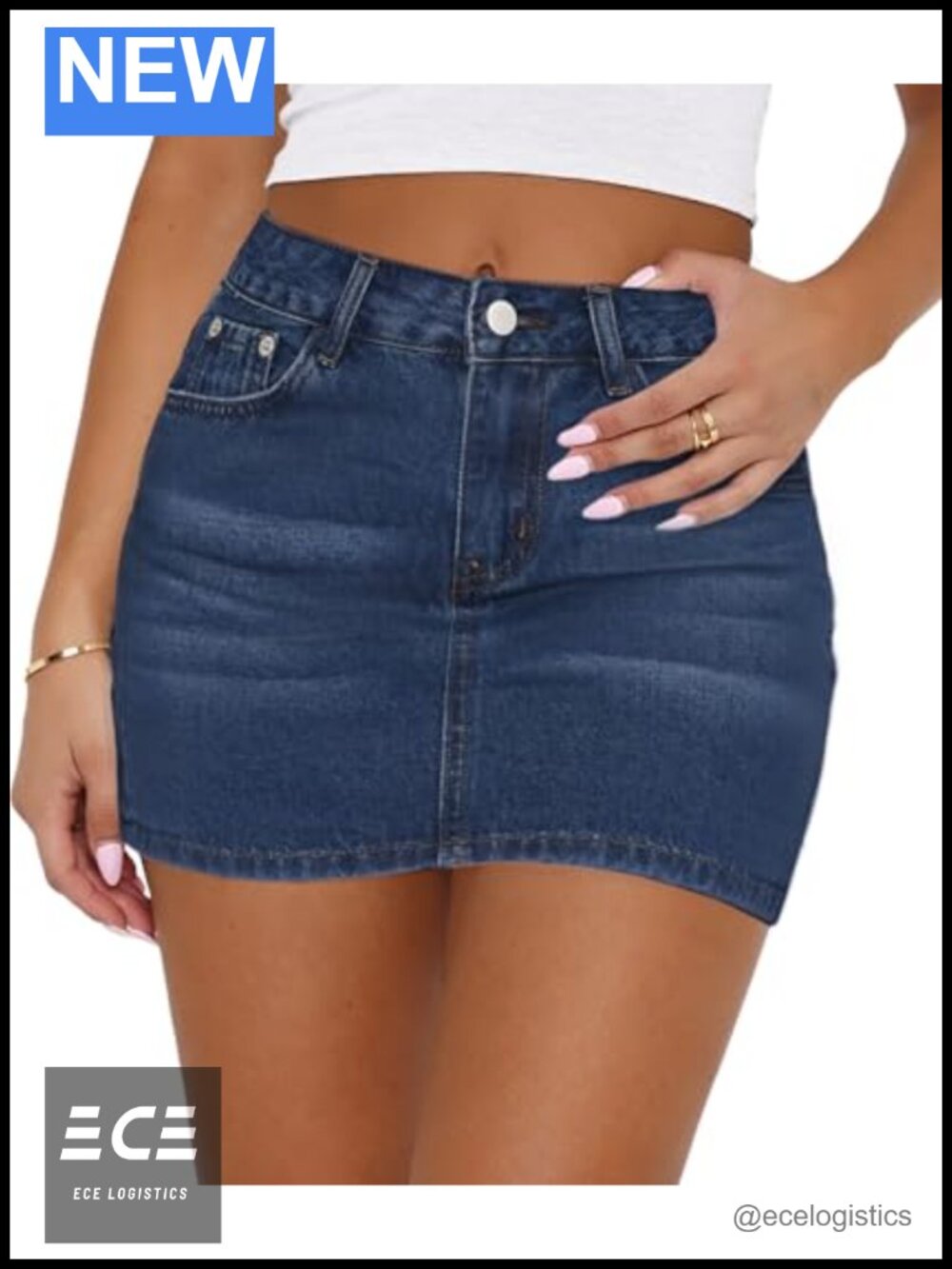 Women Denim Mini Skirt Low Rise Y2K Stretch Cotton Jean Skirt with Pockets
